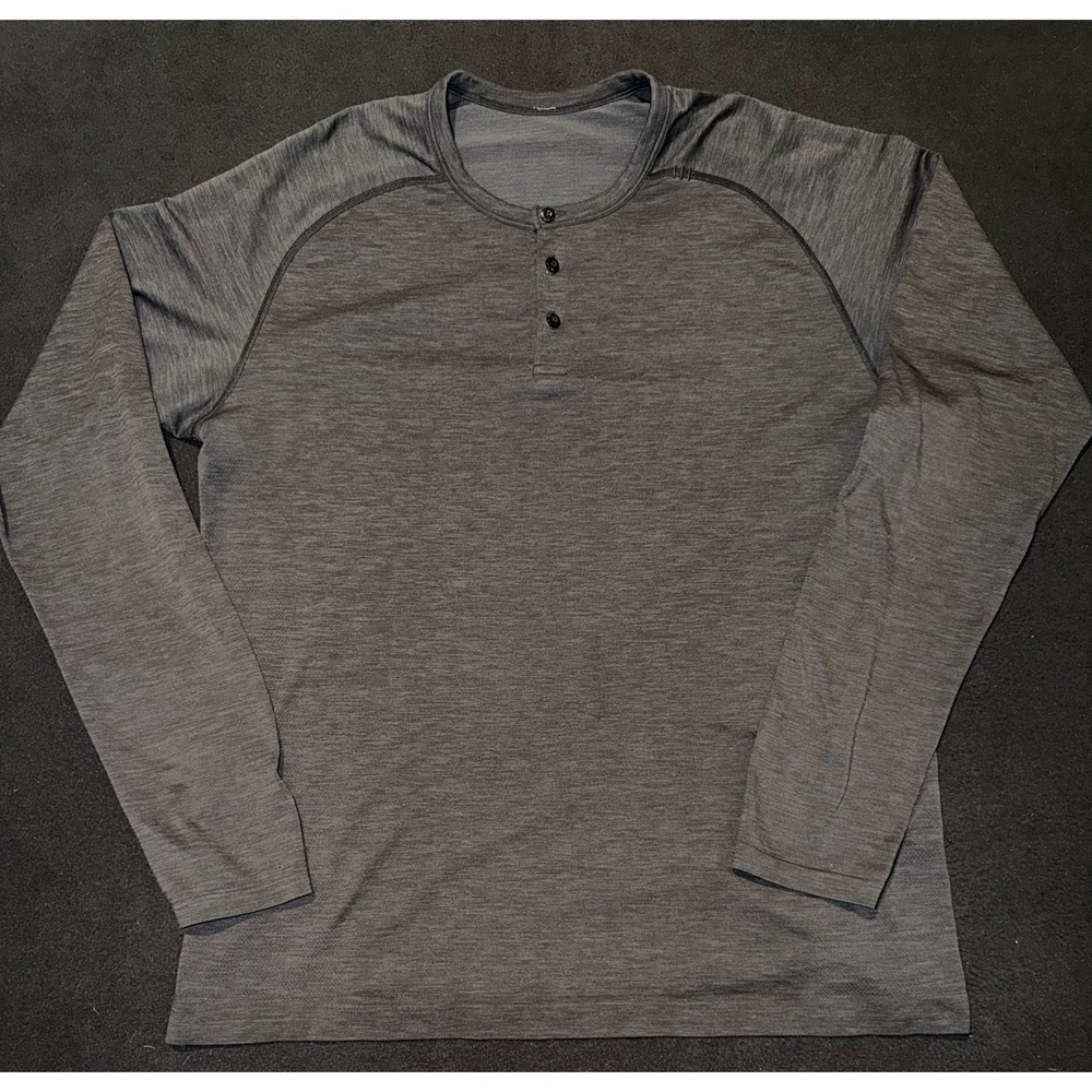 Lululemon Metal Vent Tech Henley Long Sleeve Dark Grey Mens XL